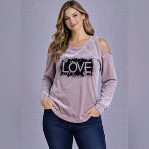 Material Girl Active Pink Velour Cold Shoulder Long Sleeve Top Size M
